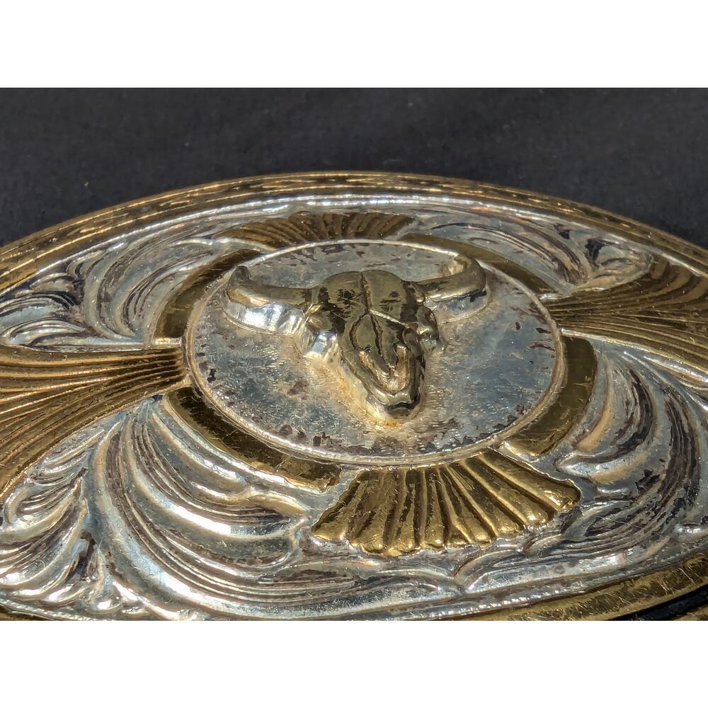 Award Design Medals Vintage Western Bull Skull Belt Buckle Silver Plated Gold... - Picture 6 of 12